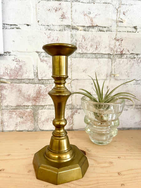 Vintage Brass Candlestick with Octagonal Base