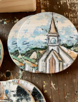 Rustic Churches - Set of Six Wood Coasters with Holder