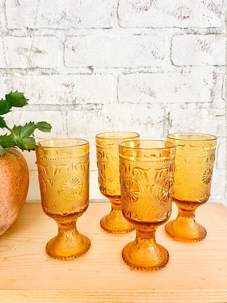 Gold Tiara Pattern, Indiana Glass Goblets - Set of 4