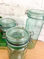 Set of Three Green Hermetic Jars Made in Italy