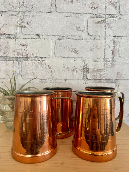 Set of Four Vintage Solid Copper Mugs